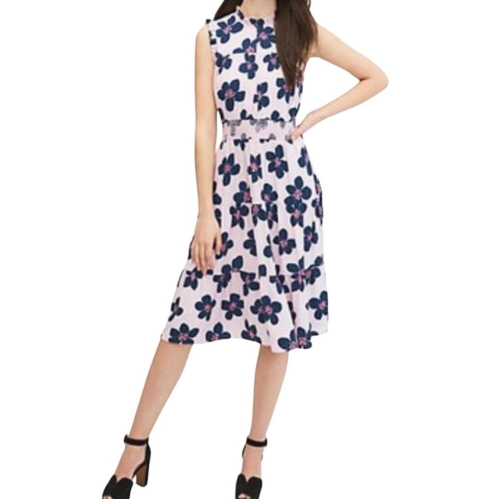 Kate Spade Grand Flora Midi Dress Lavender Purple Pink Blue Floral Small